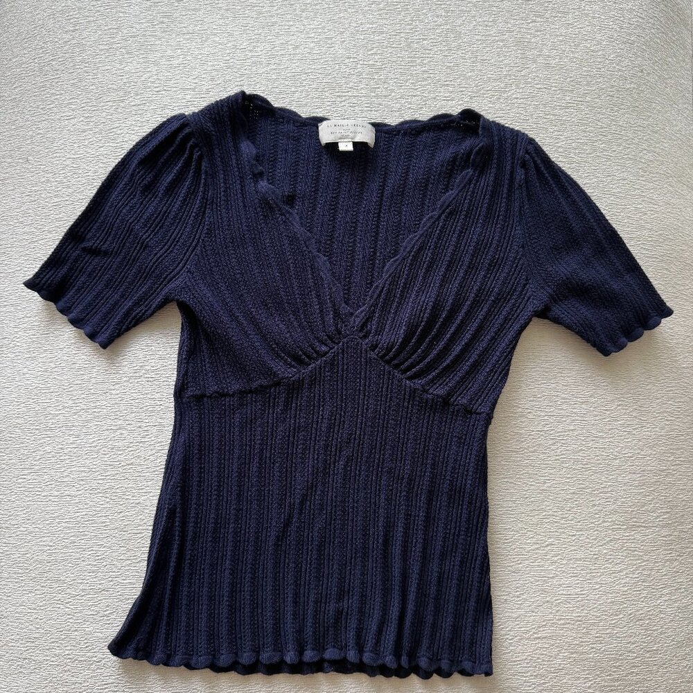 Sezane V-Neck Sweater Top Navy Blue Size Small